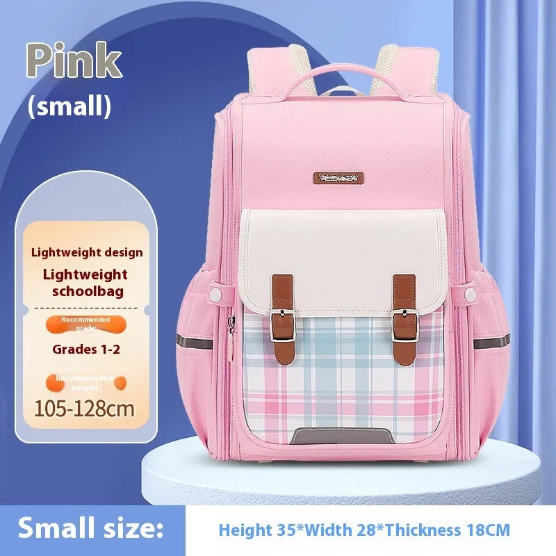 Oxford cloth school backpack for grades 5-6 students in beige colour.