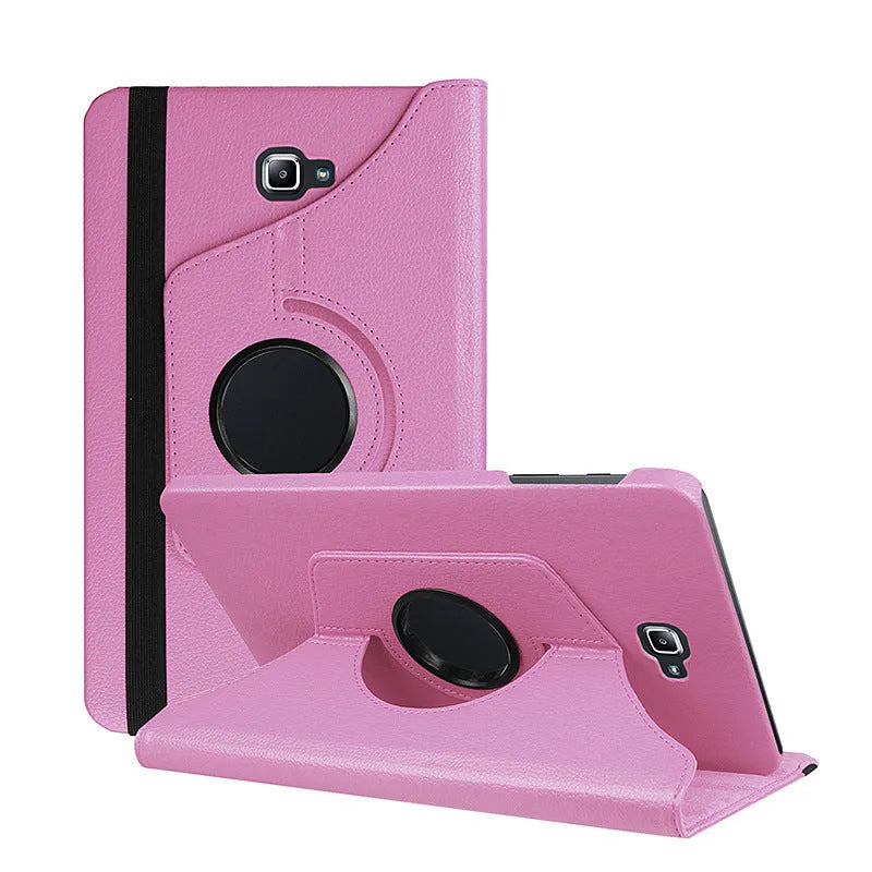 Lenovo T series rotating leather tablet case in black showing clamshell design and adjustable viewing angles