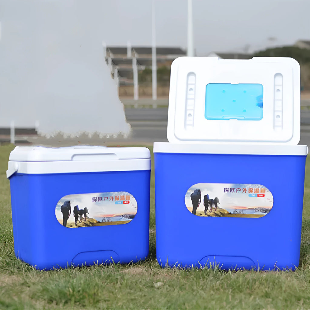 Blue aluminium foil insulated portable cooler box with EPS insulation