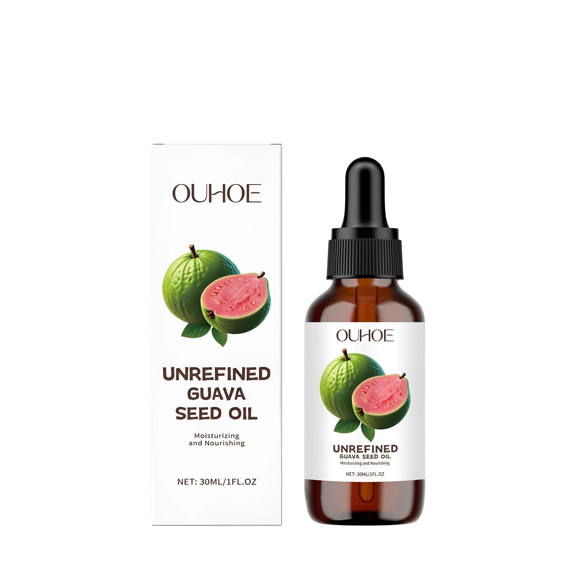30ml bottle of Guava Seed Oil facial serum with vitamin C and glycerin.