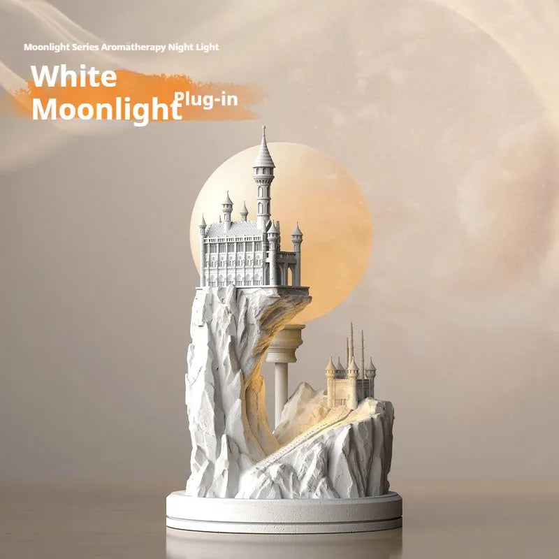 Small white composite gypsum desk lamp with a plug and wire-controlled switch.