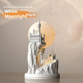 Small white composite gypsum desk lamp with a plug and wire-controlled switch.