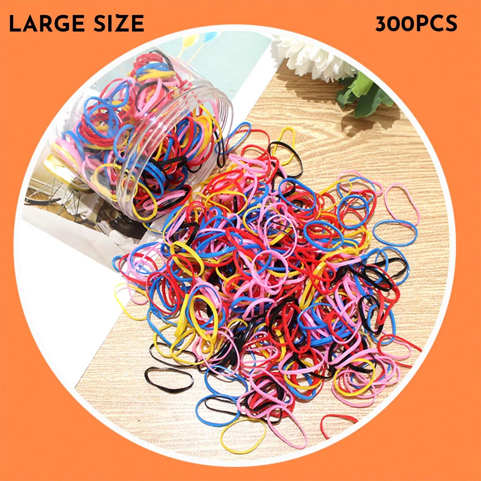 Multi-colour TPU baby hair ties for toddlers in a reusable storage container, 300 piece pack.