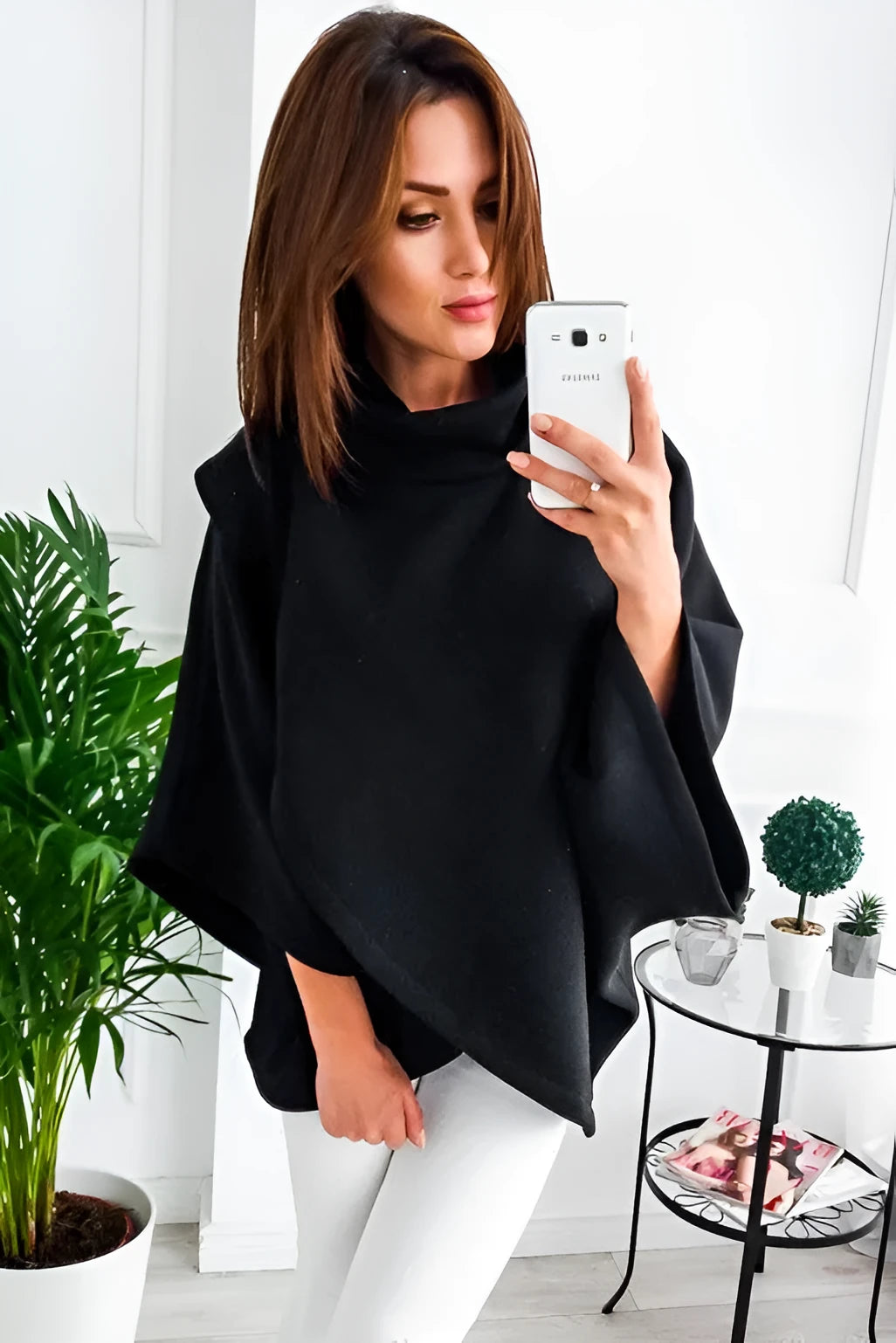 Women's longline batwing sleeve cardigan sweatshirt in a fake two-piece design, shown in a neutral colour.