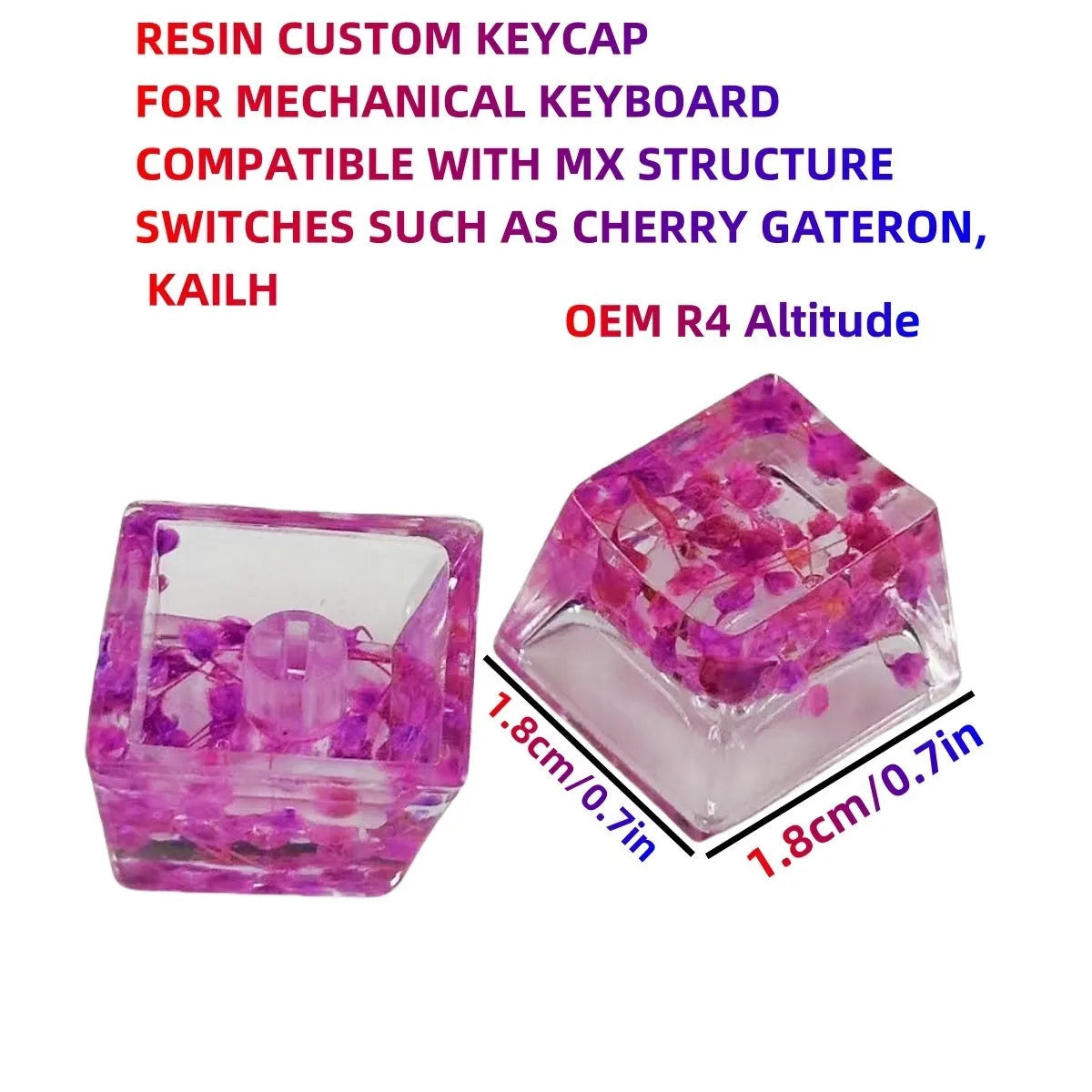 Green high-transparency resin keycap with starry sky design for mechanical keyboards