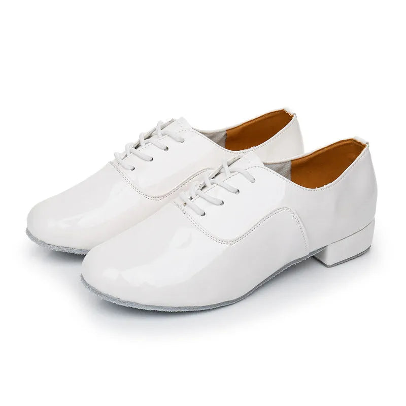 Men's black dancing shoes with synthetic leather upper and calf leather sole for indoor dance