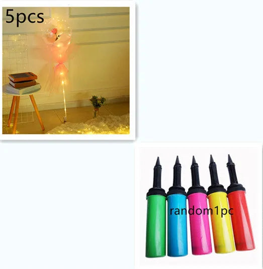 Transparent round LED luminous balloon rose bouquet with artificial flower and lights for DIY assembly