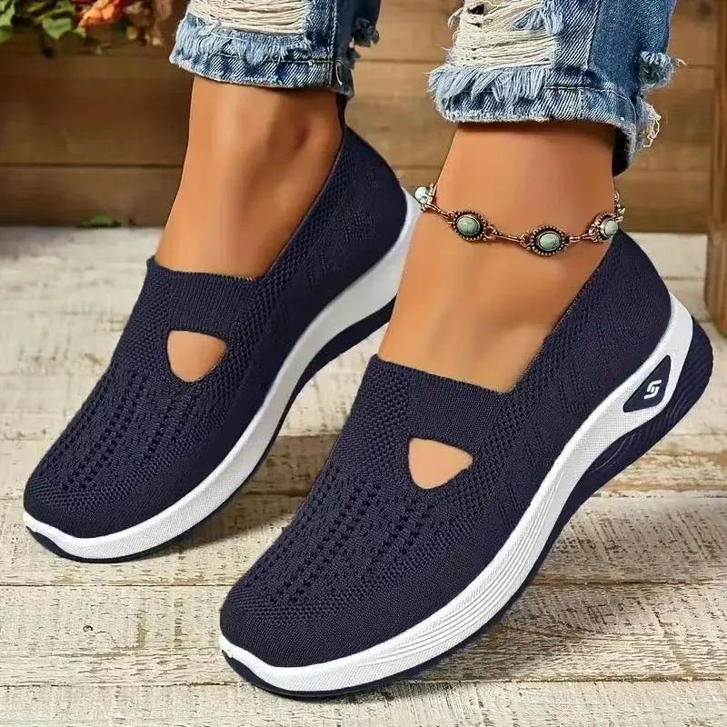 Women's casual mesh shoes with T-strap design and soft PVC soles in multiple colour options