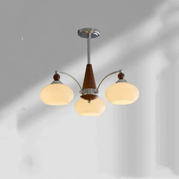 Creative persimmon glass chandelier with chrome fittings and multiple glass lampshades in middle ancient style