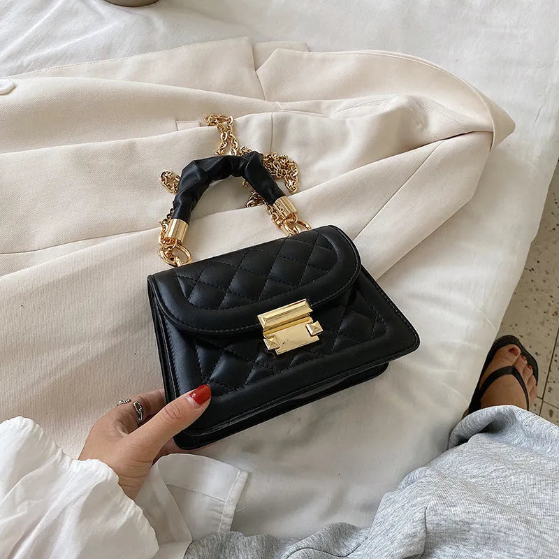 Women's rhombus pattern small square shoulder bag in PU leather with adjustable strap