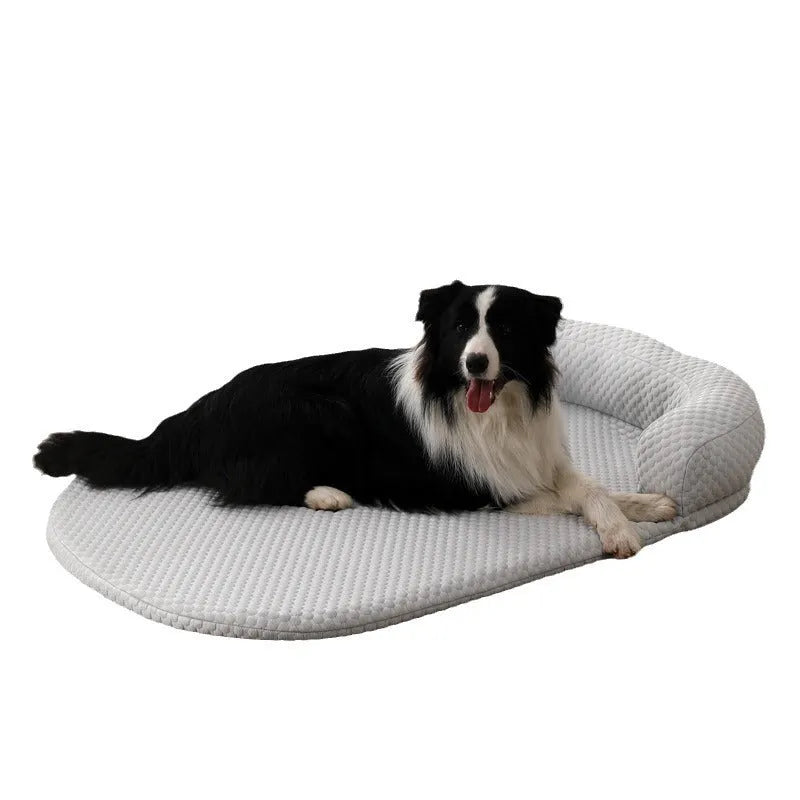 Summer pet cooling mat in blue with breathable ice peas fabric for dogs, shown on a flat surface.