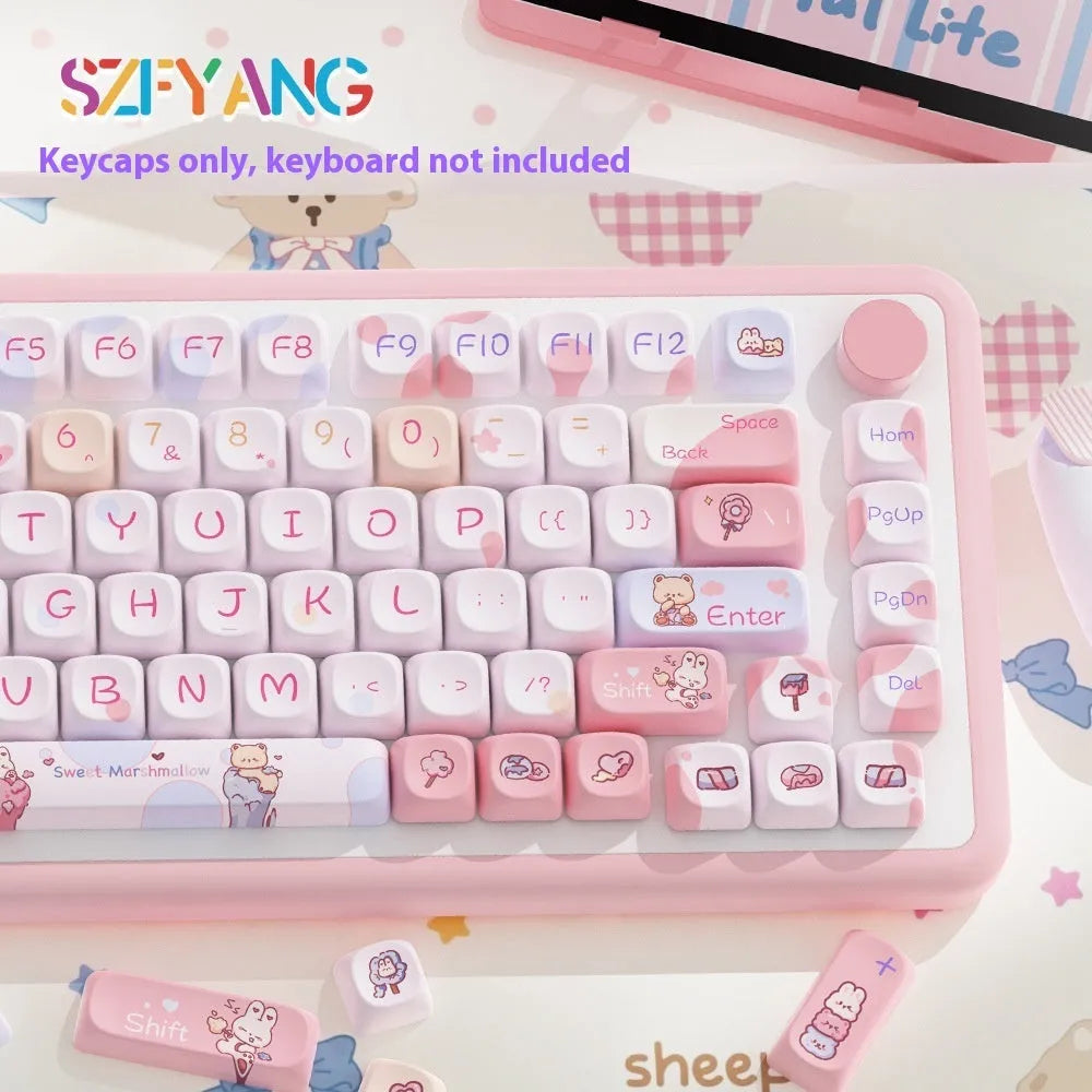Sweet cotton candy coloured mechanical keyboard keycaps set showing 112-key and 120-key options.