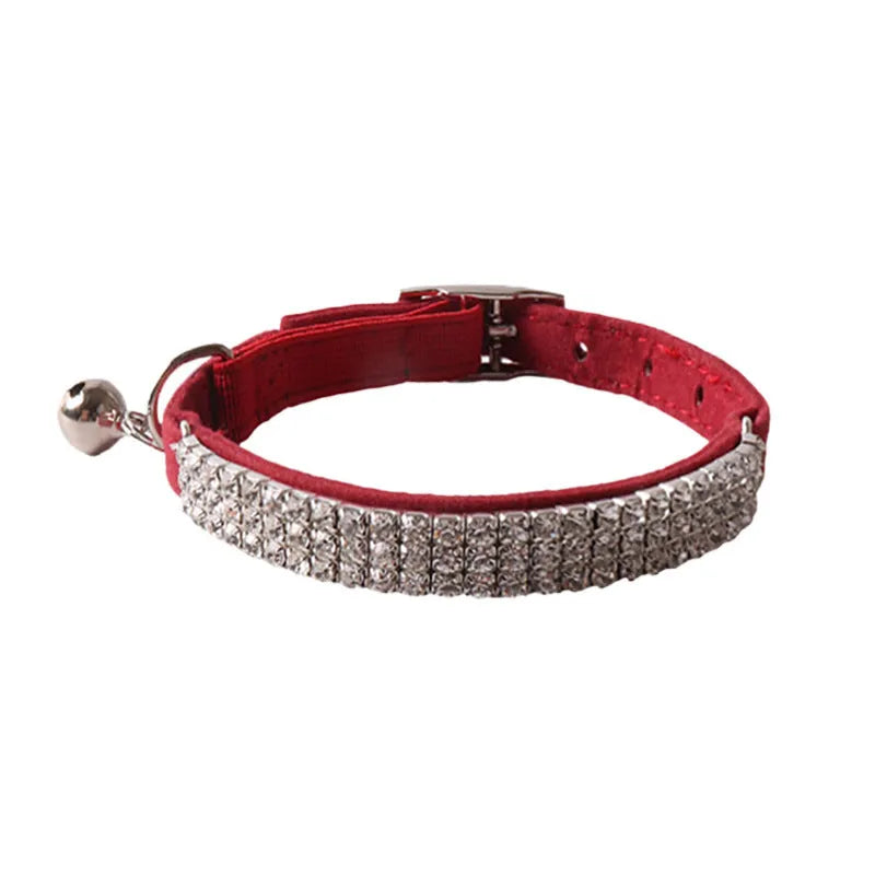 Flannel flocking cat collar with elastic buckle and gang drill design in six colour options