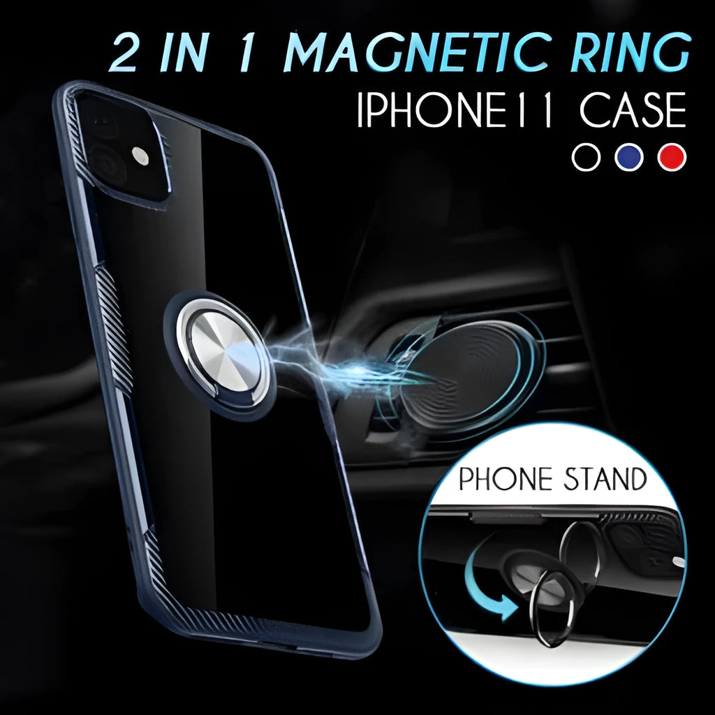 Black PU material phone case for iPhone 11 Pro Max showing precise cutouts for camera and ports.
