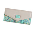 Women's three-fold PU leather student wallet with a clip closure, shown in multiple colour options