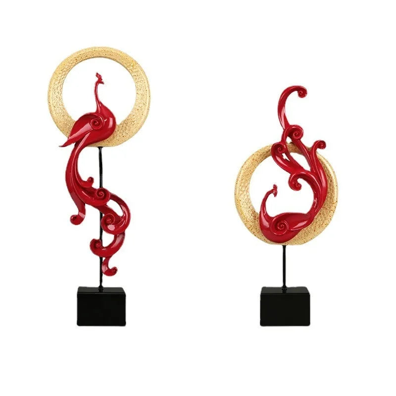 European style synthetic resin phoenix ornament in rose gold, red or silver