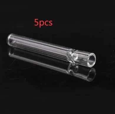 Clear glass telescopic smoking pipe with straight tube and suction nozzle.