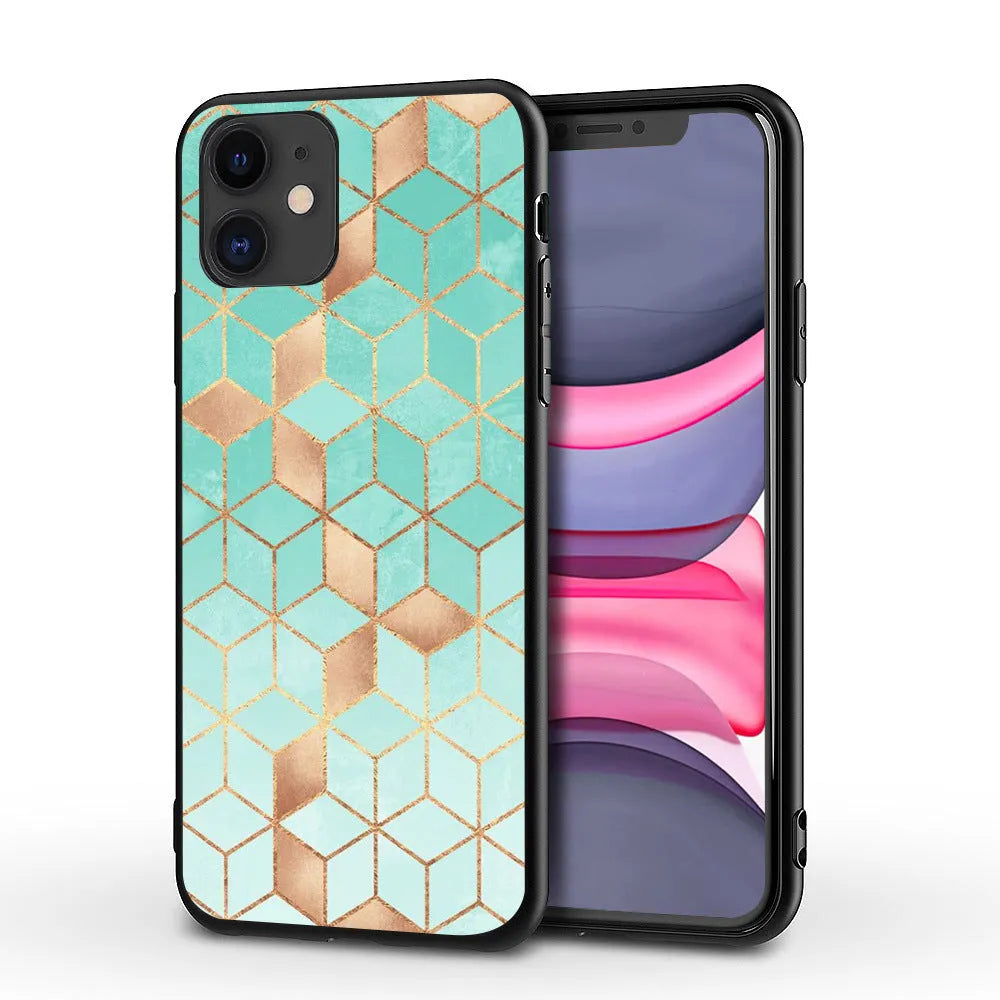 Marble pattern protective case for iPhone on a table