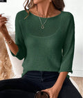 Women's knitted off-shoulder top in thin polyester fabric with 3/4 sleeves and 3D pattern