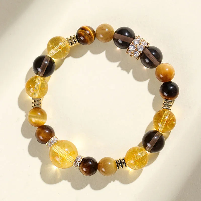 Natural yellow tower crystal string beads bracelet with 10mm Jinba beads manual craftsmanship