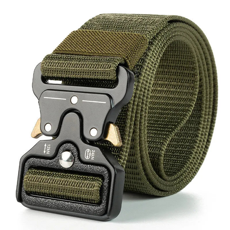 Men's thick canvas tactical belt with alloy quick-release buckle in assorted colours