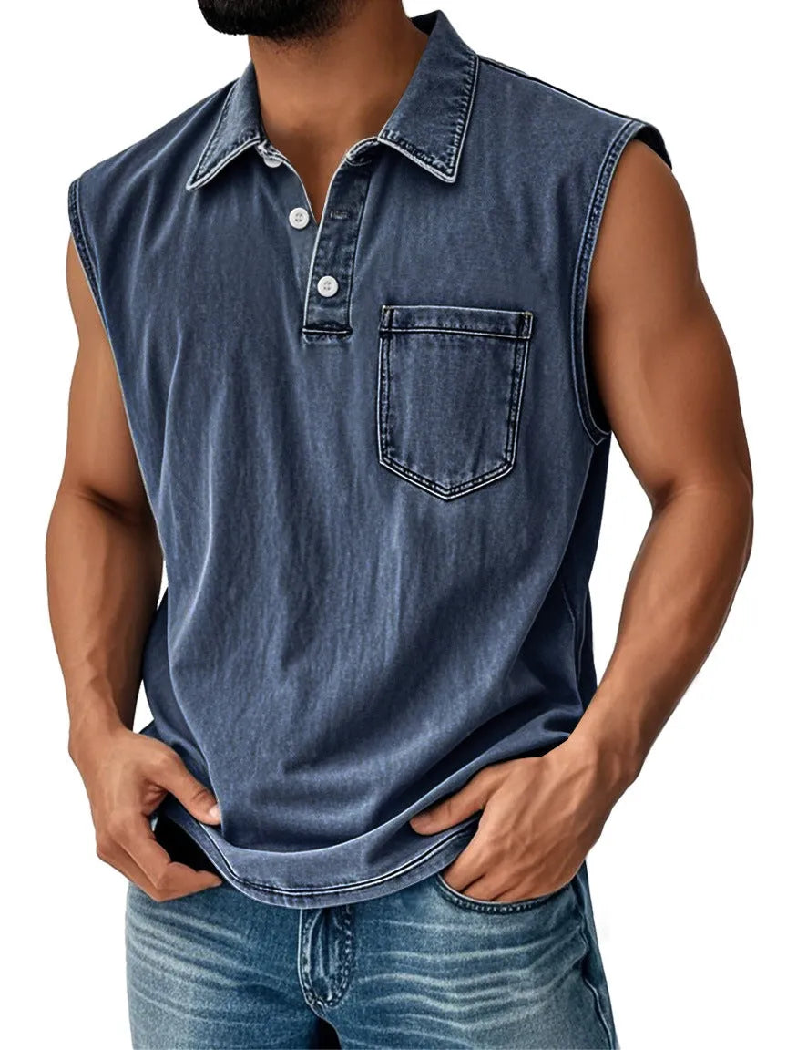 Men's button-front polo shirt with 3D digital printing design and short sleeves