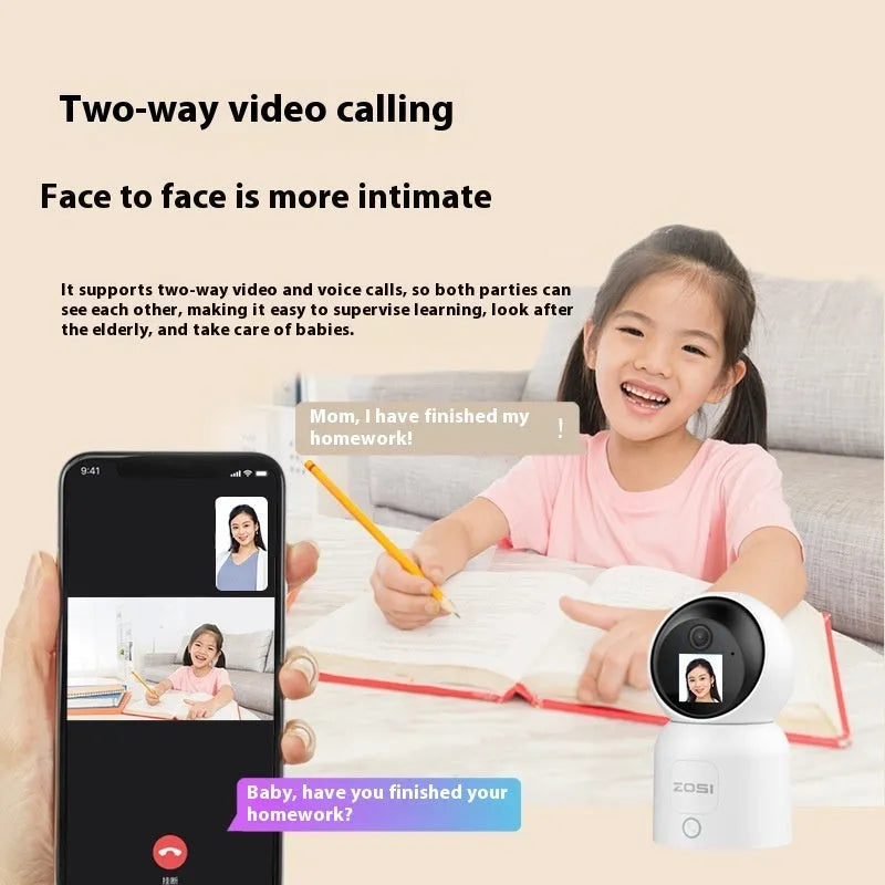 Zhou Shi white plastic wireless Wi-Fi indoor home security camera on a screw-fixed bracket.