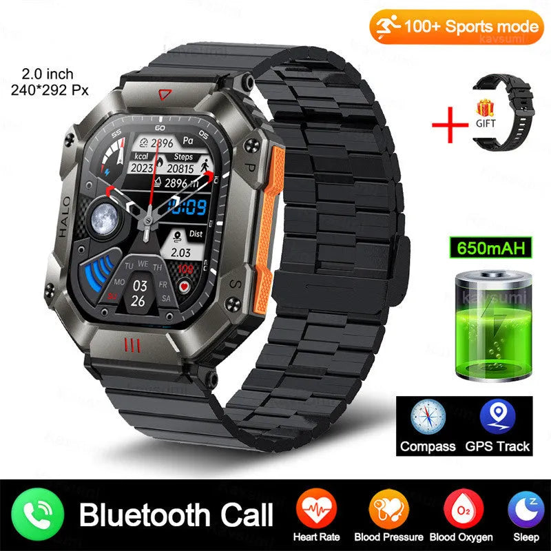 Android GPS smart watch with titanium case and multiple strap options including black camouflage and brown leather