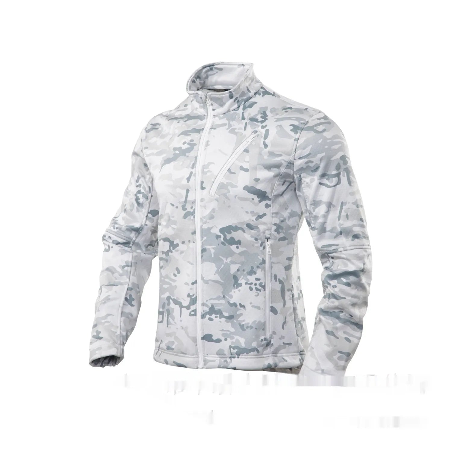 Men's camouflage combat-style fleece coat for outdoor mountain climbing.