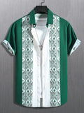 Men's loose fit plaid short-sleeve shirt with cardigan lapel in stretch polyester fabric