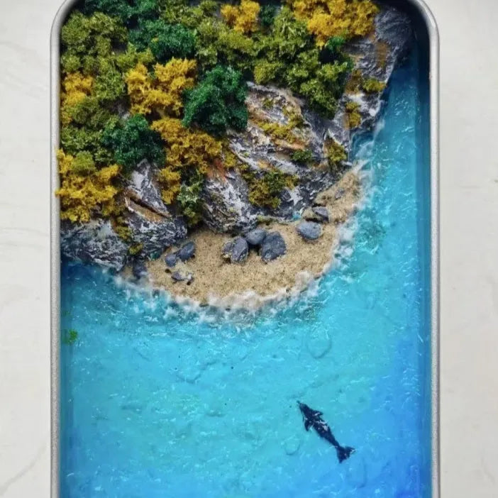 DIY bamboo marine landscape handmade model ornament with whale and beach themes