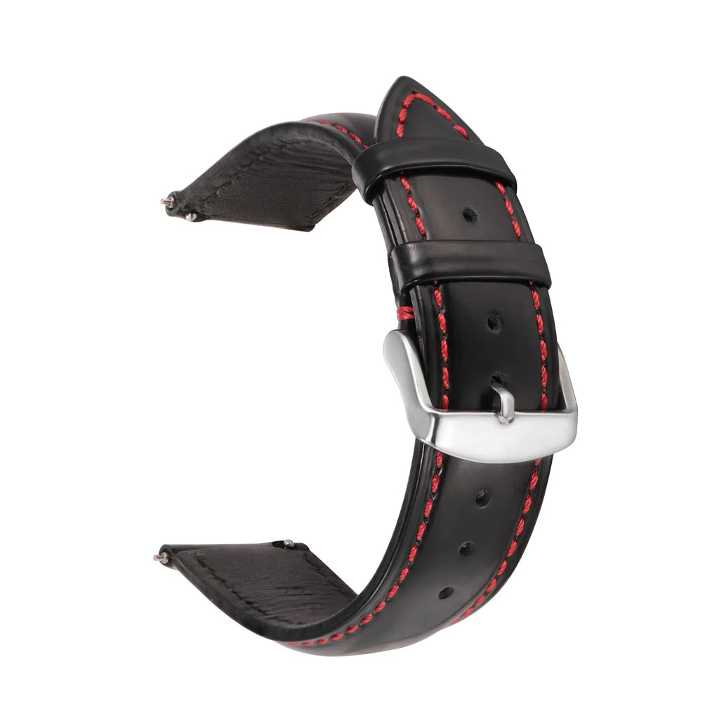 Quick release cowhide leather watch strap in multiple colours and widths with polished buckle