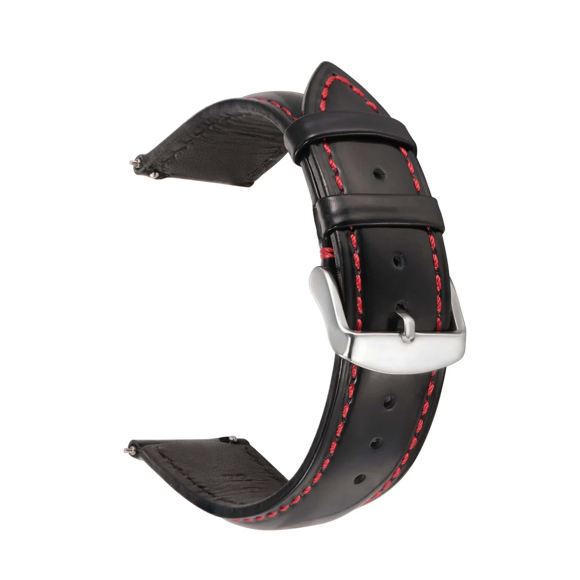 Quick release cowhide leather watch strap in multiple colours and widths with polished buckle