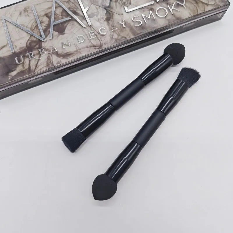 Elegant black double-headed concealer brush with sponge tip and artificial fibre bristles