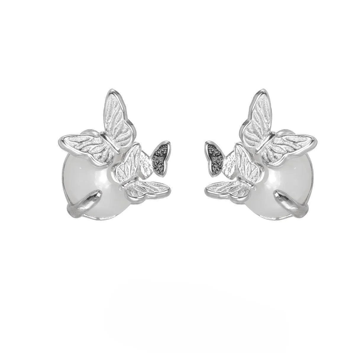 Butterfly design ear studs in 925 silver with electroplated gold or white gold colour finishes