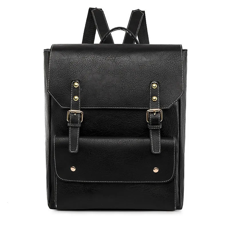Soft Korean style retro backpack in black, brown, creamy white, or dark brown colours with ventilation features
