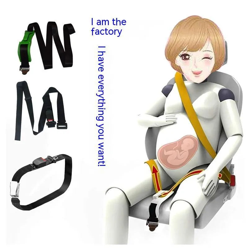 Black pregnancy seat belt safety device with metal buckle for vehicle restraint modification