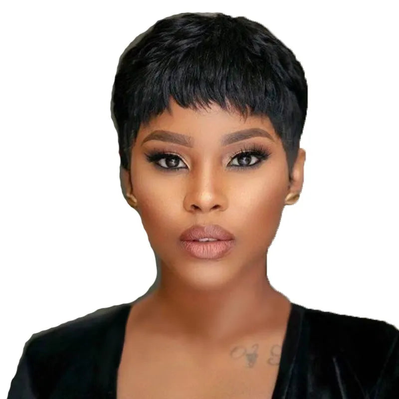 Short hair African black chemical fiber wig for women on mannequin head