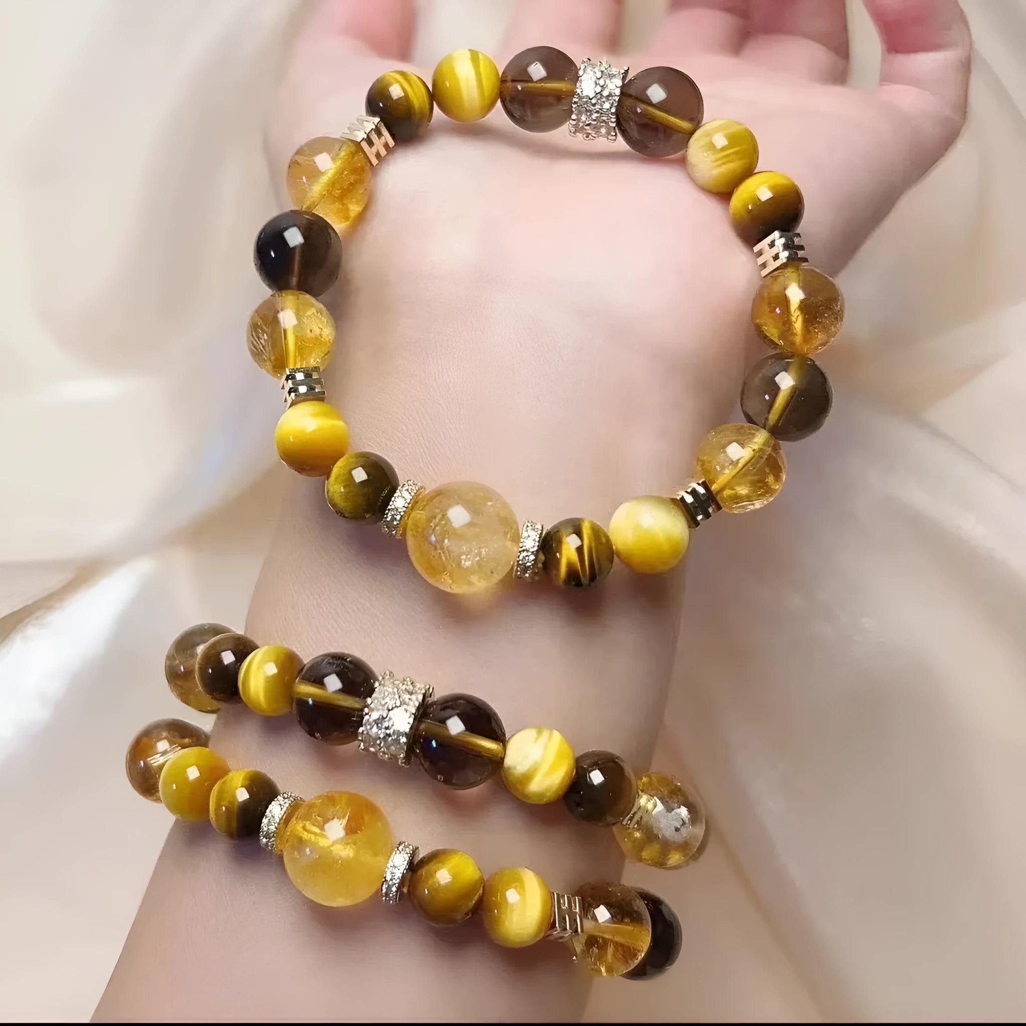 Natural yellow tower crystal string beads bracelet with 10mm Jinba beads manual craftsmanship