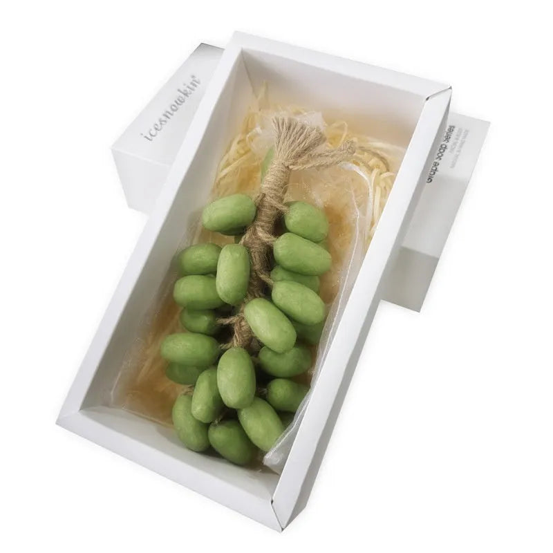 A 120g bar of handmade grape soap with options for black, green, purple, and litchi fragrance.