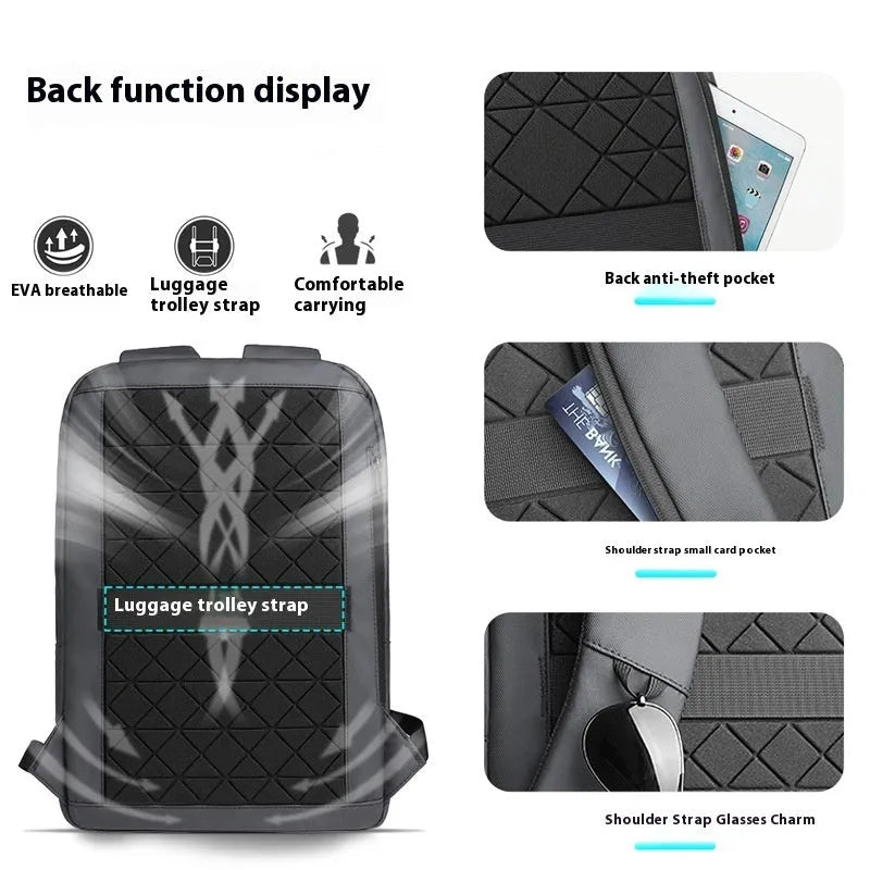 Oxford cloth business travel backpack with sewing line detailing in solid colour options