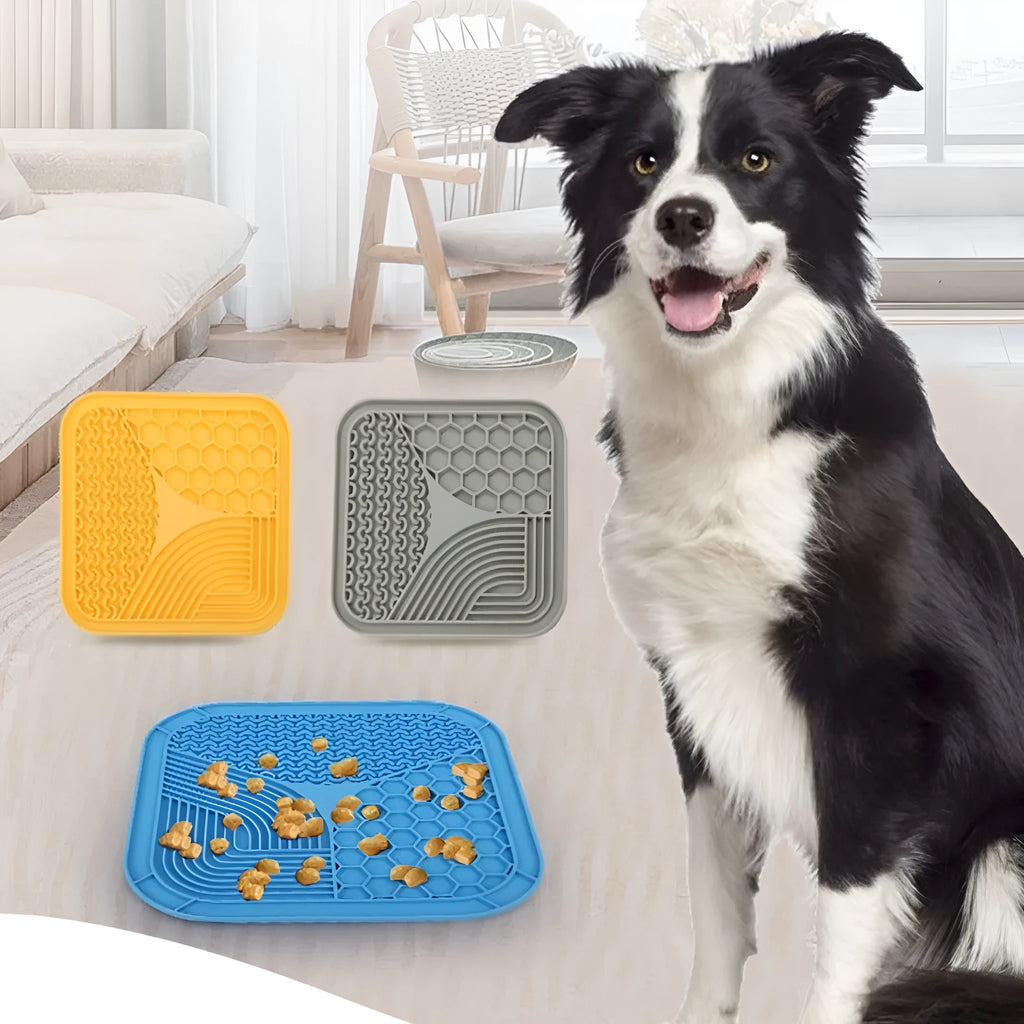 Silicone anti-choke dog licking pad in gray large size for slow feeding