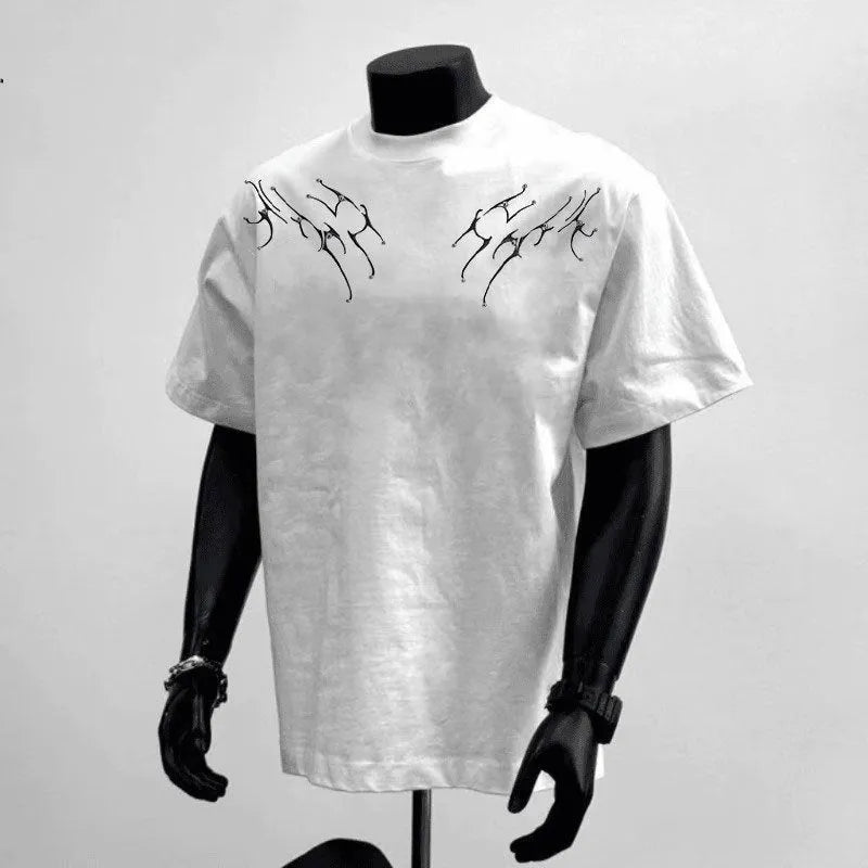Men's loose fit pure cotton short sleeve t-shirt in black with printed design for business casual wear