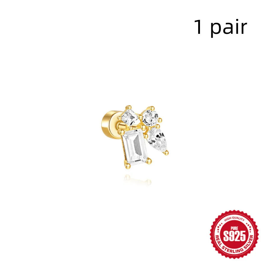 S925 sterling silver flat column thread ear bone stud in a gold-tone finish.