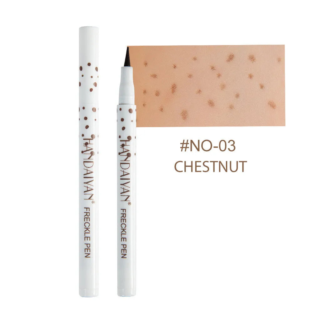 Dark brown cosmetic freckle pen with precision tip for waterproof face and body makeup.
