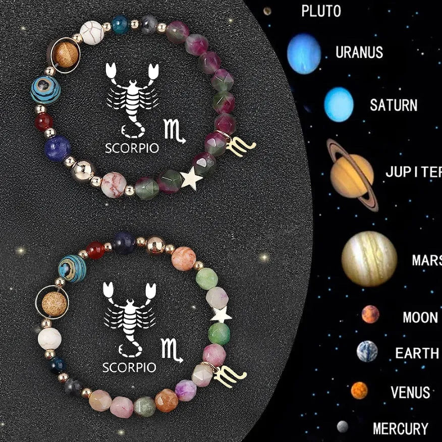 Set of two natural stone beaded bracelets for the twelve zodiac signs.
