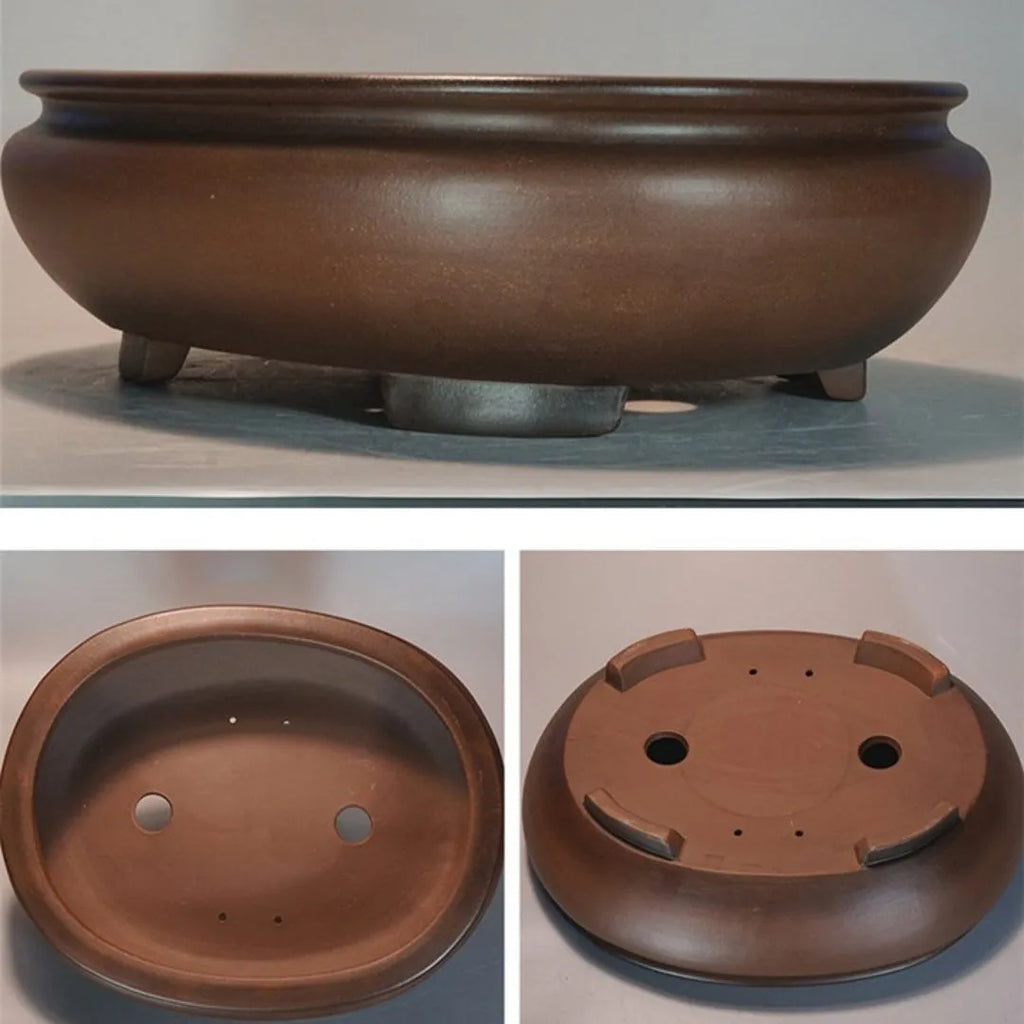 Purple clay handmade classical desktop flowerpot measuring 58 cm long by 47 cm wide.