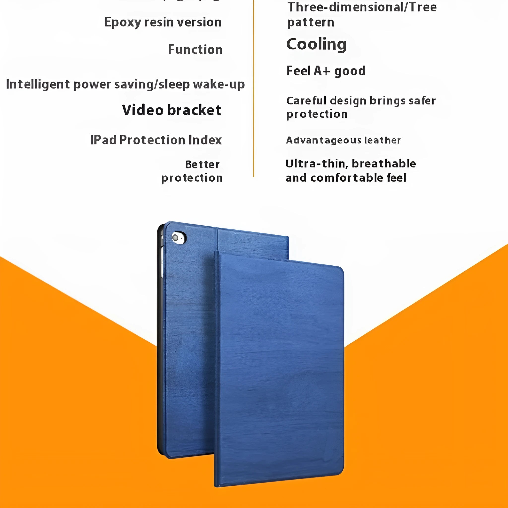 Sapphire blue imitation leather protective cover for iPad with built-in sleep bracket stand.