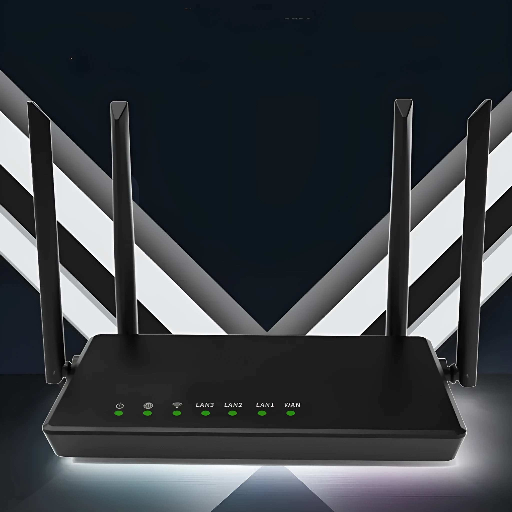 Portable 300m home wifi router in black or white with 4 LAN ports and compact metal design