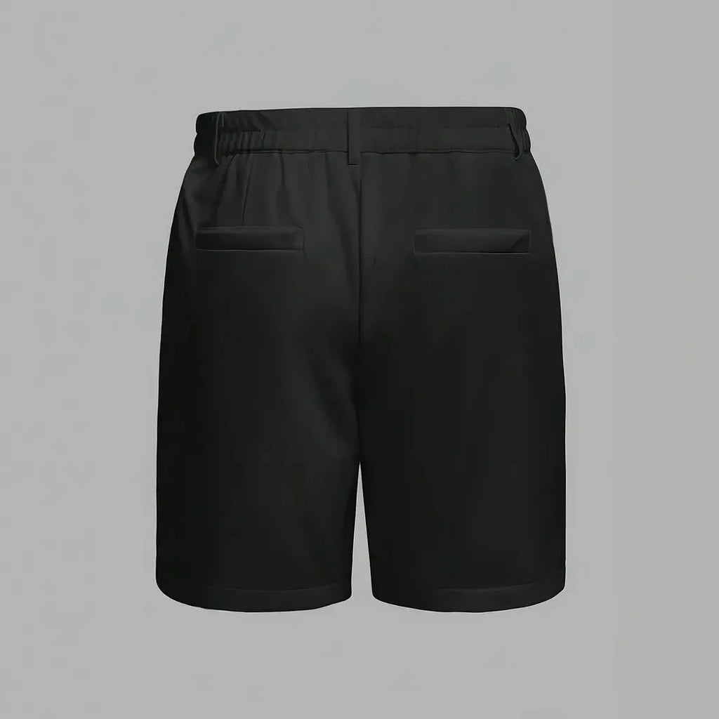 Men's cotton blend straight-leg shorts in solid colours with micro-elastic waistband